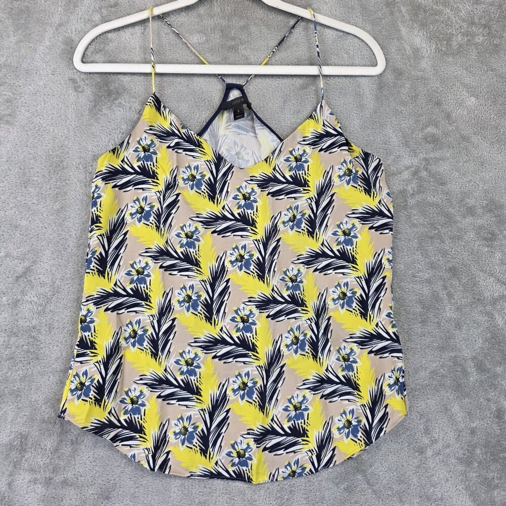 J Crew Tank Top Womens 2 Yellow Blue Floral Silk Camisole Spaghetti Strap V Neck